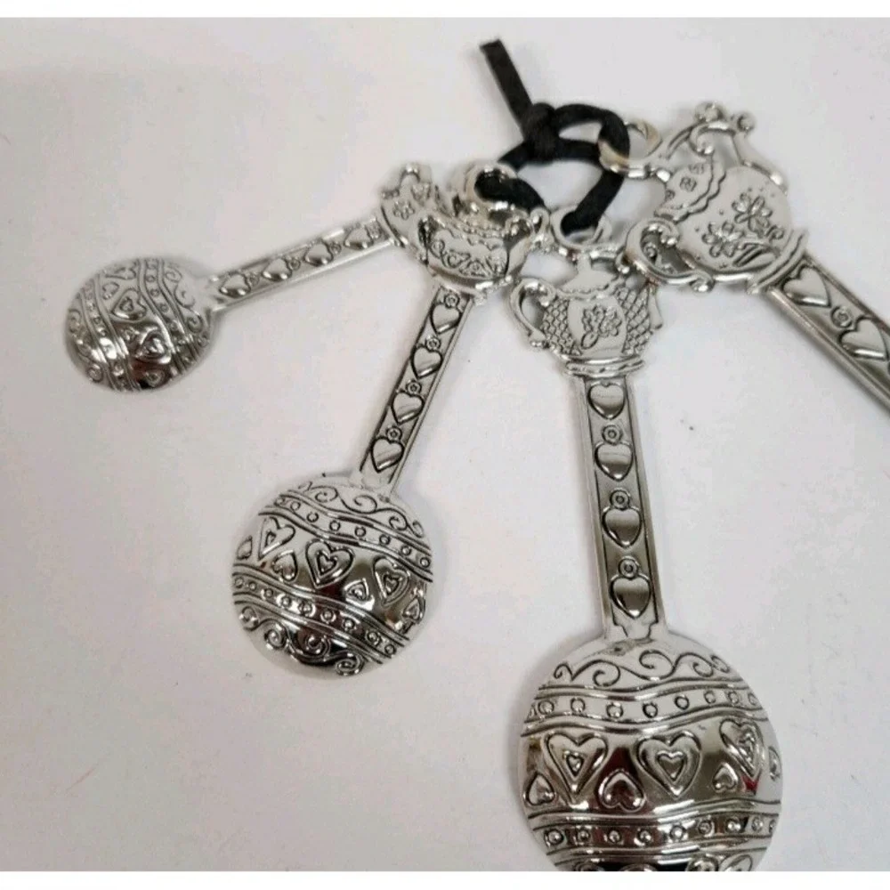 Teapot hearts silver tone Measuring Spoons set kitchen cooking baking cottage